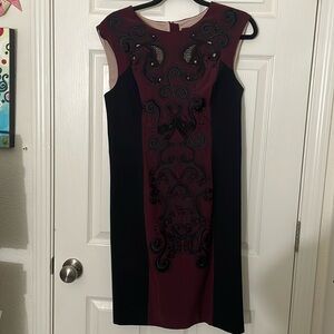 Karen Millen Signature Pencil Dress Black & Maroon Lace Size 10 Mother Of The